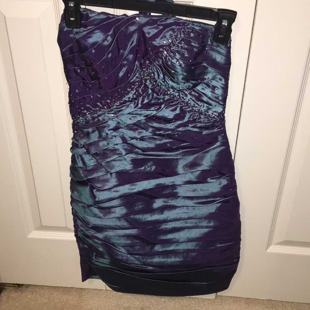 strapless blue sequenced dress